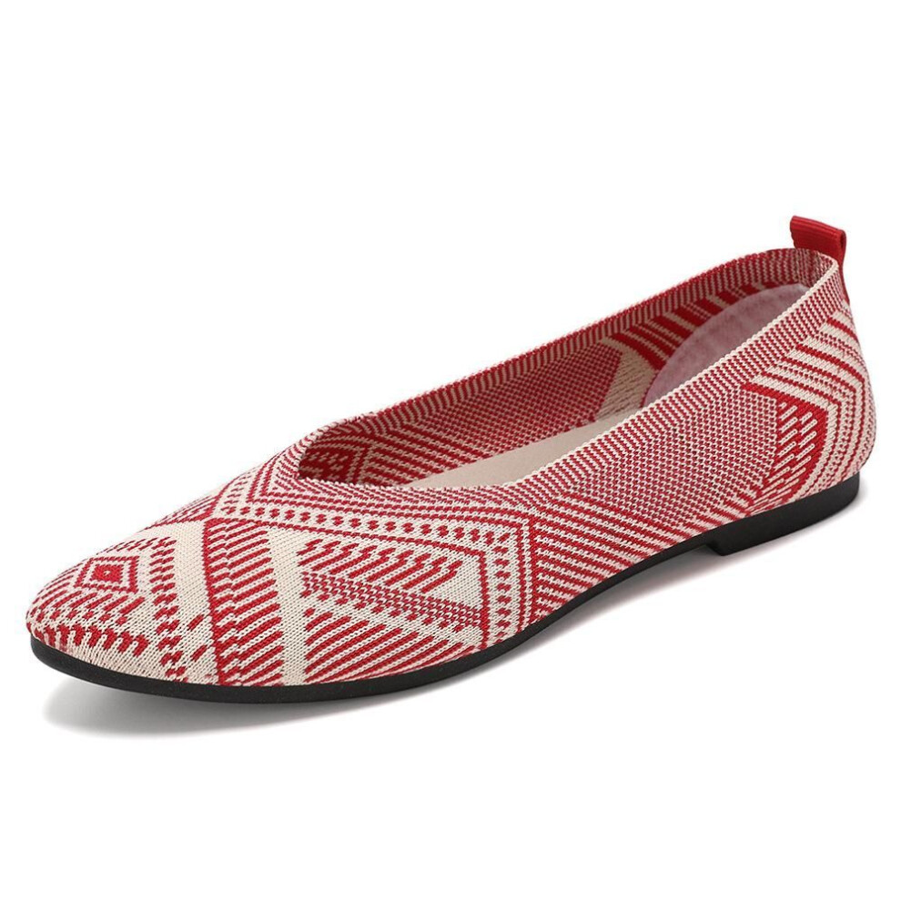 (red, 40) Women's Casual Knitted Breathable Point Toe Loafer Non-slip Lightweight Flat Shoes Comfortable Walking Shoes Dress Flats Work Loafers For Female