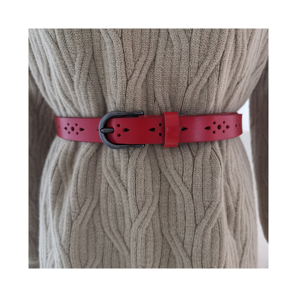 (Red,115cm)Ceinture rétro femme large en cuir avec motif creux pour pantalon jean et