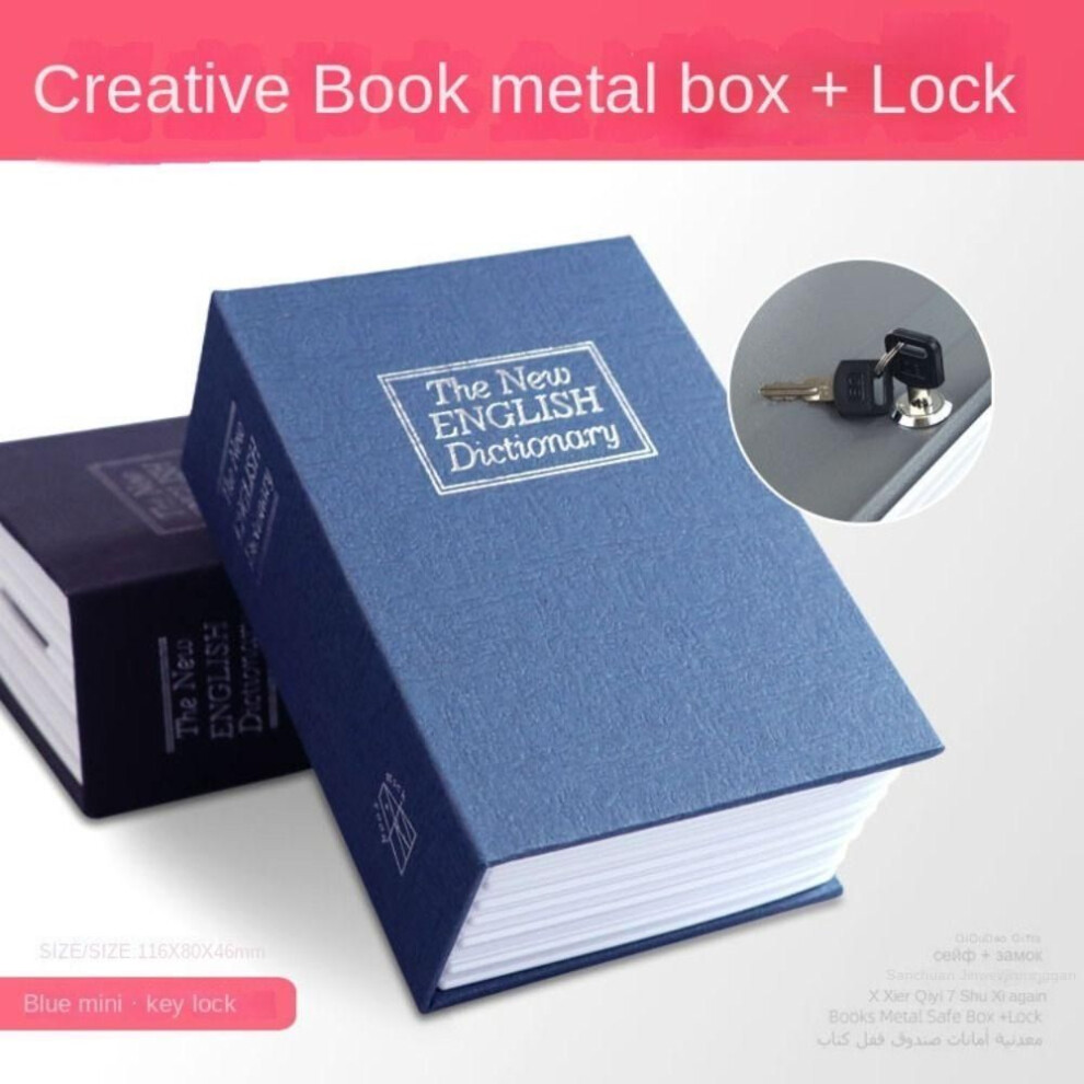 (blue) Piggy Bank Key Box With Lock Dictionary Hollow Book Simulated Book Safe Safe Diversion Metal Box