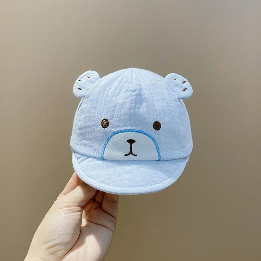 (blue) Cartoon Bear Kids Peaked Cap 0-6months Baby Duck Tongue Caps Soft Cotton Children Short Brim Baseball Hat Cute Boy Girl Sun Visors