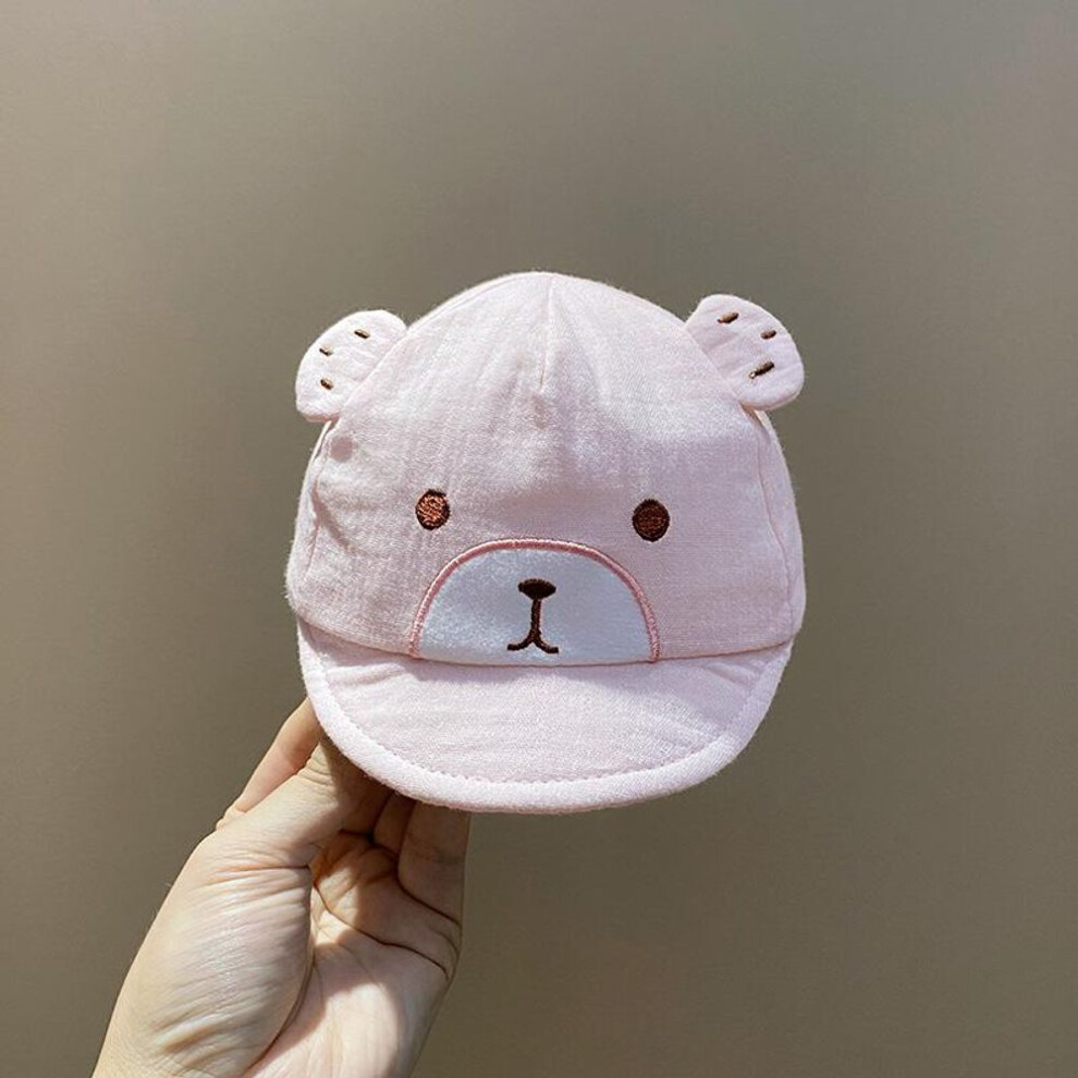 (pink) Cartoon Bear Kids Peaked Cap 0-6months Baby Duck Tongue Caps Soft Cotton Children Short Brim Baseball Hat Cute Boy Girl Sun Visors