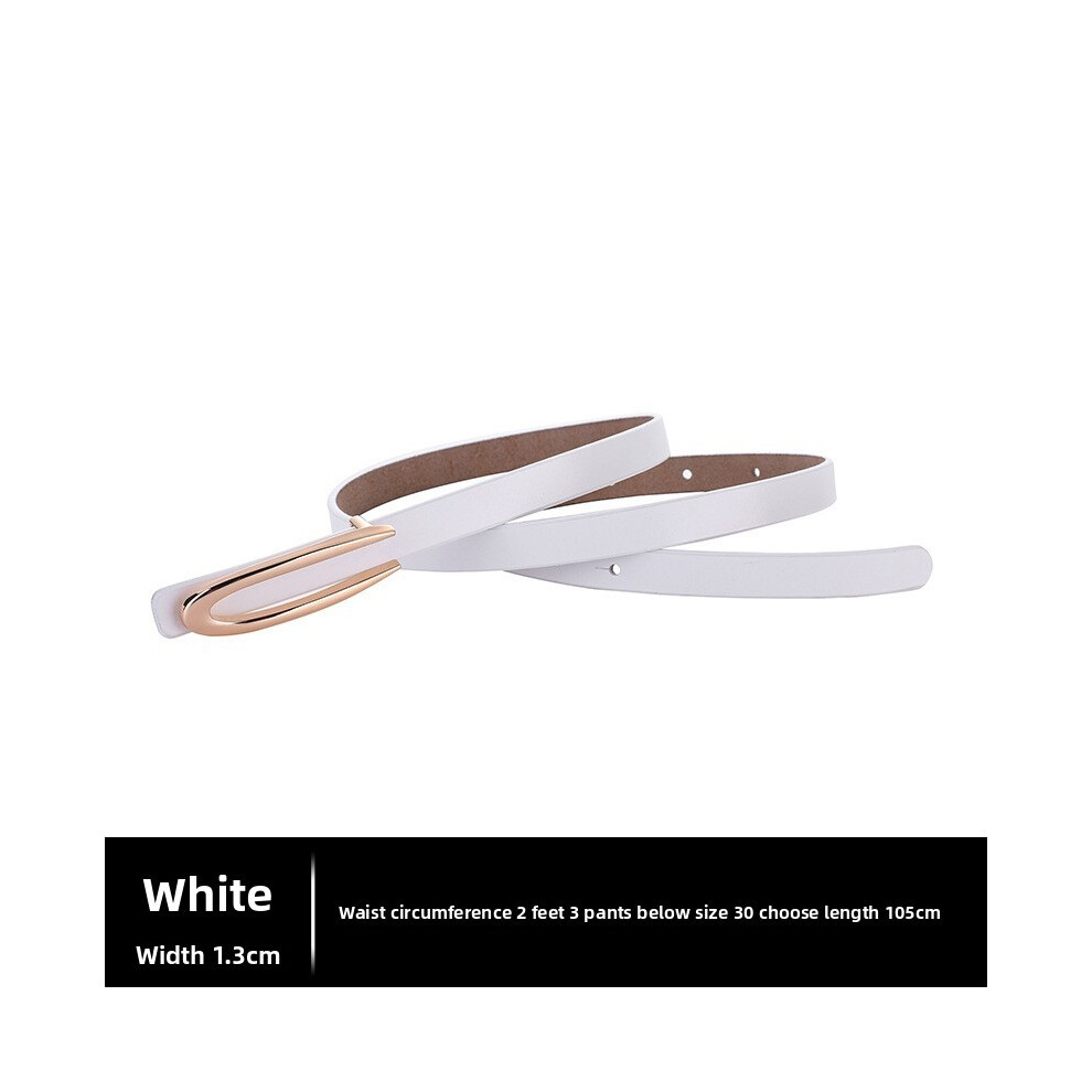 (White)CinturóN De Cintura De Cuero De Moda Para Mujer Con DiseñO De BotóN Cuadrado Y Mariposa A PresióN-image