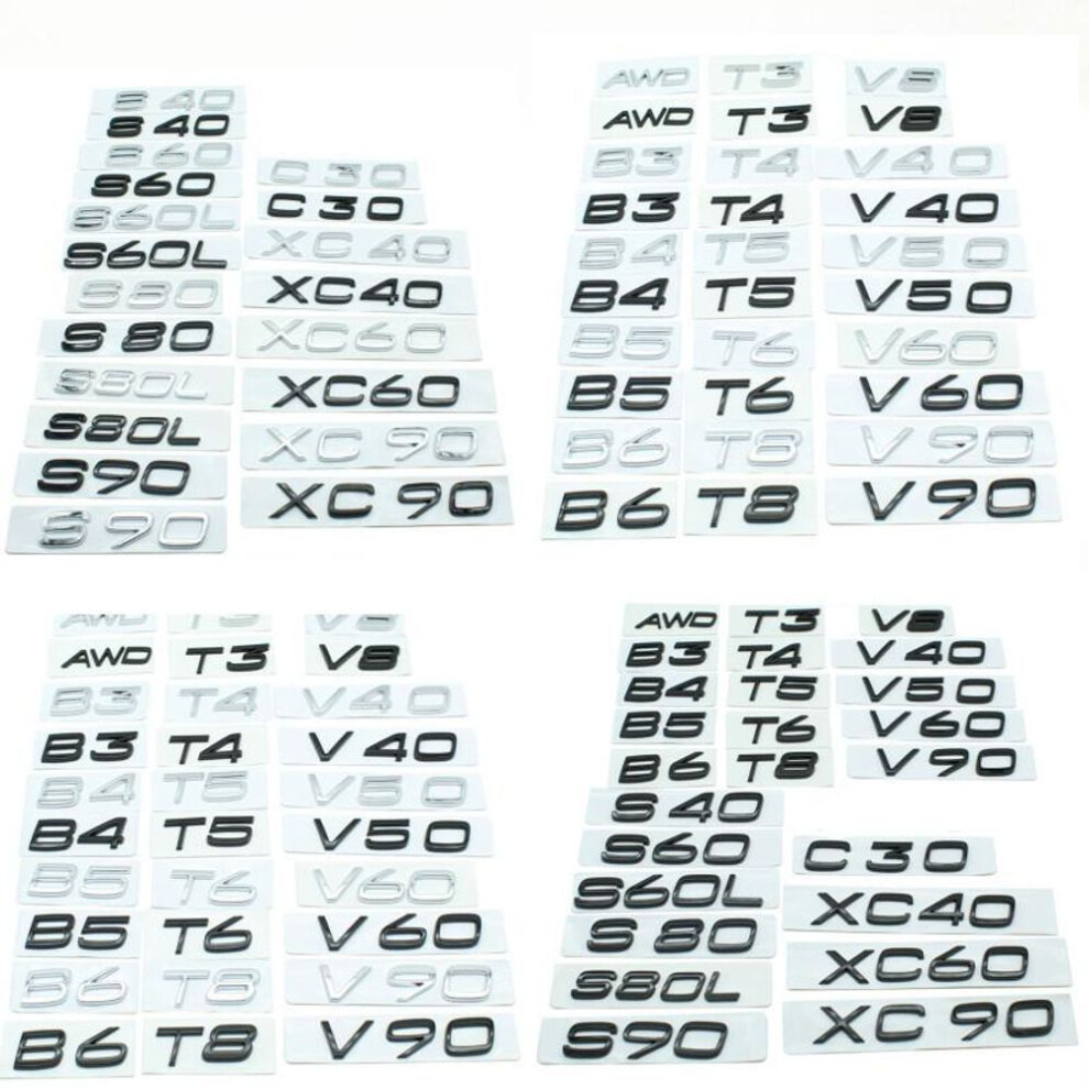 (, T4) Abs Car Rear Trunk Letters Logo Emblem Badge Stickers For C30 V40 V60 V90 S40 S60 S80 S90 S80l Xc40 Xc60 Xc90 Awd T4 T5 T6 T8 Silver 4248840012661