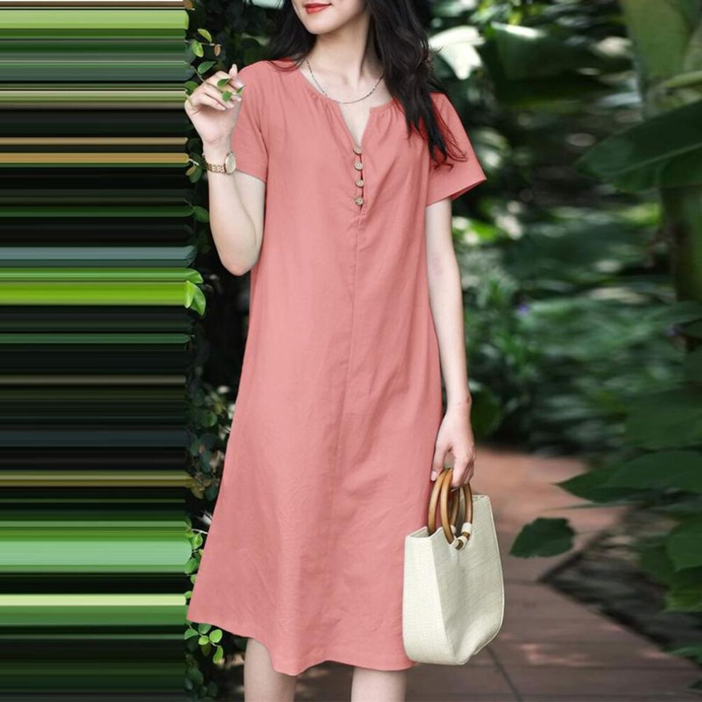 (pink, S) Zanzea Womens Summer Short Sleeve V-neck Casual Dress