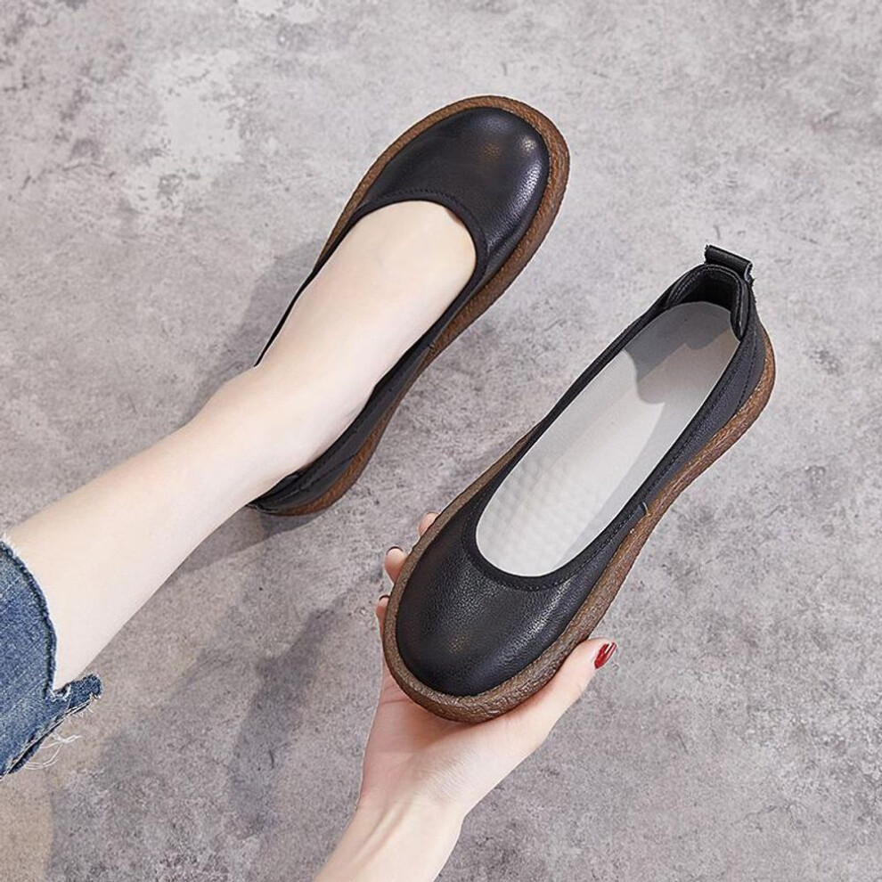 (black, 39) Hong Kong Genuine Leather Flat Summer Shoes For Women - 2025 New Mori Girl Style With Cowhide Sole