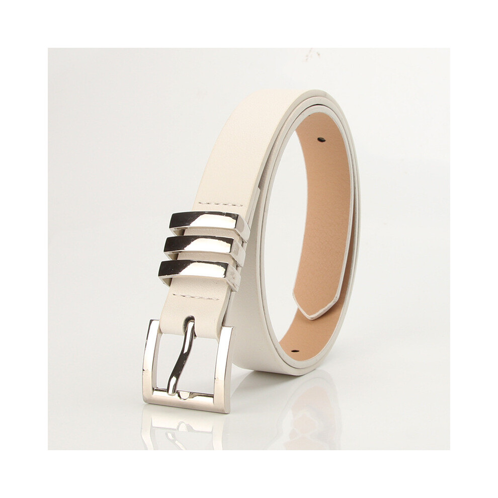 (White)Ceinture femme polyvalente en simili cuir avec fermeture à épingle en métal adaptée au bureau décontracté et tenues