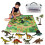 Set da gioco con figure di dinosauri realistici, tappetino da gioco e alberi 1