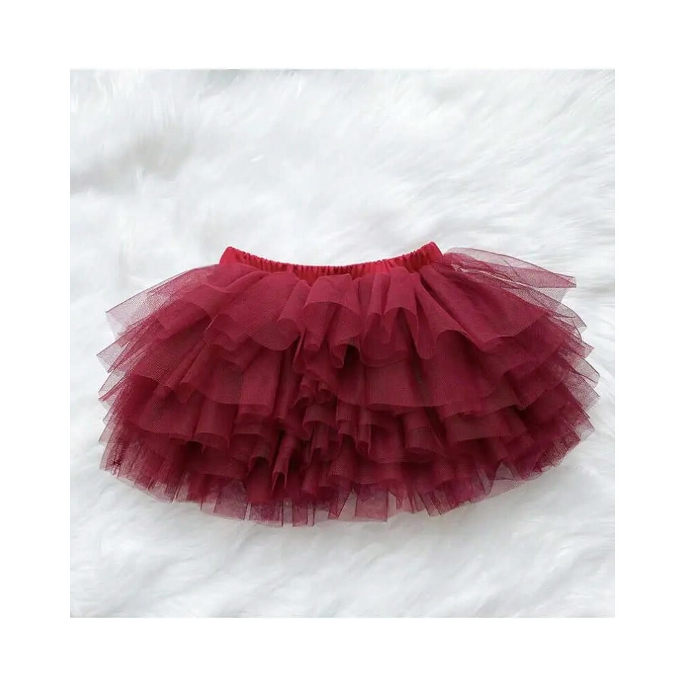 (Burgundy, 12-18 Months) Little Girls Tutu Skirts Black Fluffy Toddler Tulle Princess Ball Gown Pettiskirt Ballet Dance Kids Party/birthday Skirt 1-7T