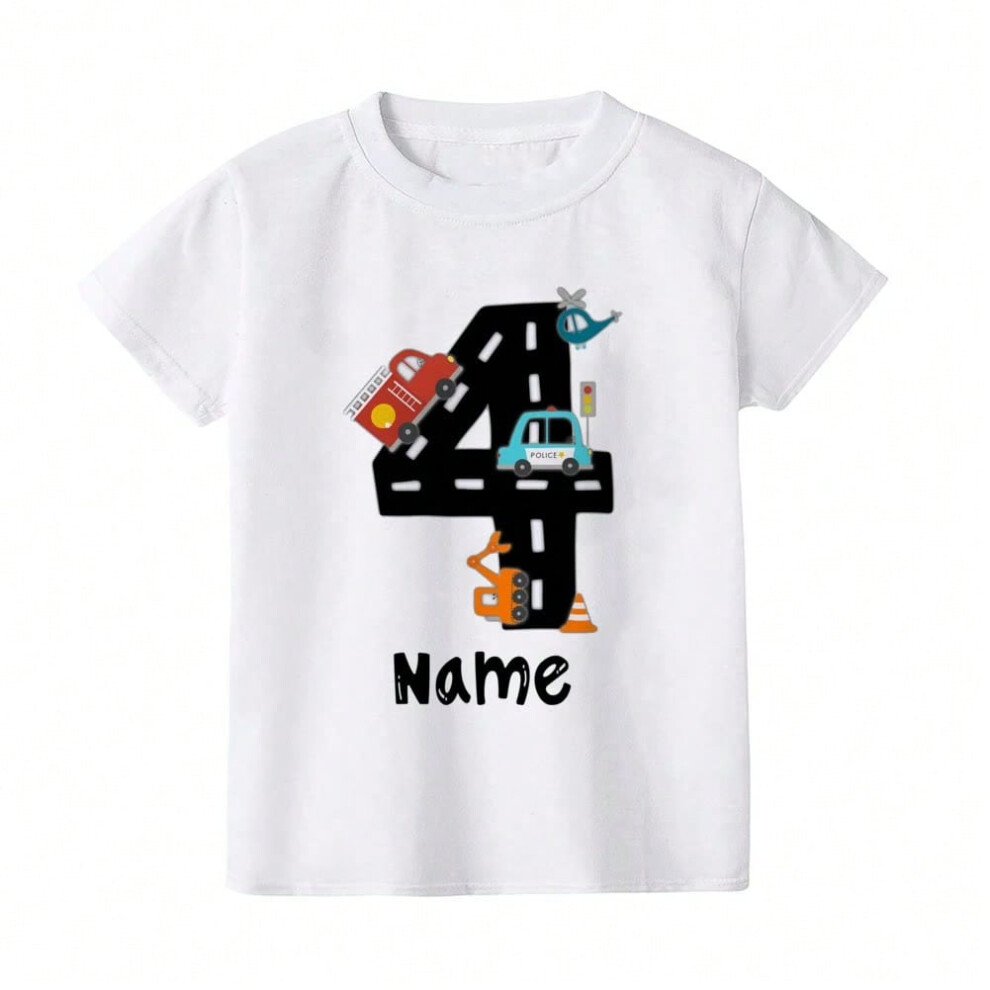 (-KSTWH-7, 12Y) Personalized Construction Birthday Shirt Boy Clothes Custom Name Kid Vehicle Tshirt Kid Birthday Party Gift Children Shirts