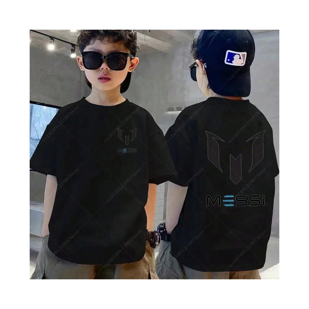 (3, 12T) Ronaldo Football Star Printed Children's Clothing Kids Summer Short-sleeved Boys Girls Black Cotton T-shirt Sportswear Tops Teen