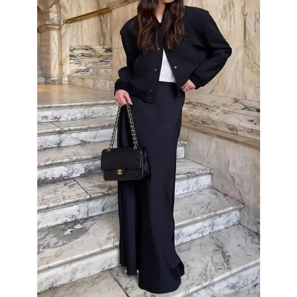 (black, M) Bornladies Casual Satin Women'S Skirt Spring Summer Fashion Loose High Waist Maxi Skirts Elegant Simple Slik Fishtail Skirt