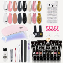 (1 Set, 8 Colors) Poly Nail Gel Kit with Poly Nail Extension Gel Builder, Quick Building Nail Mold Tips, and Art Tools, Perfect Gift for Nail Art Enthusiasts