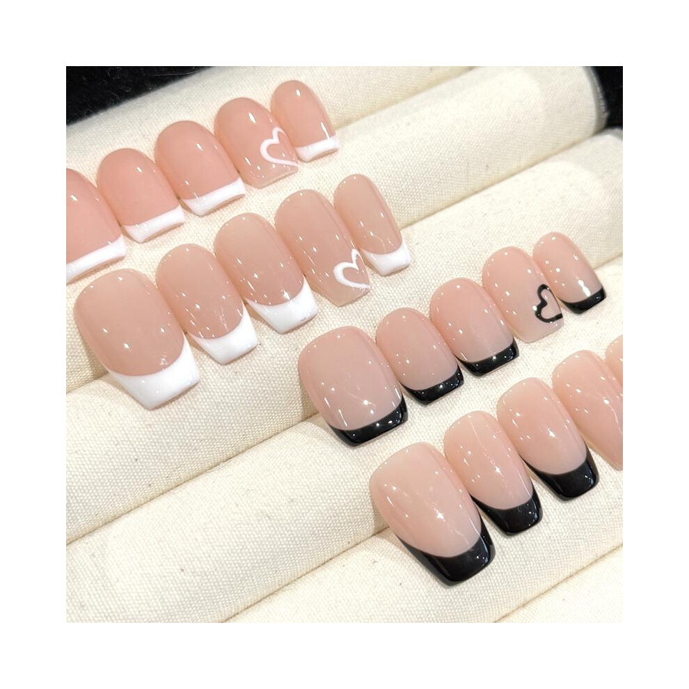 (White Tip, Mid Coffin) Heart Tip, Handmade Press On Nails, Salon Acrylic Gel quality, 10pcs, False Nails