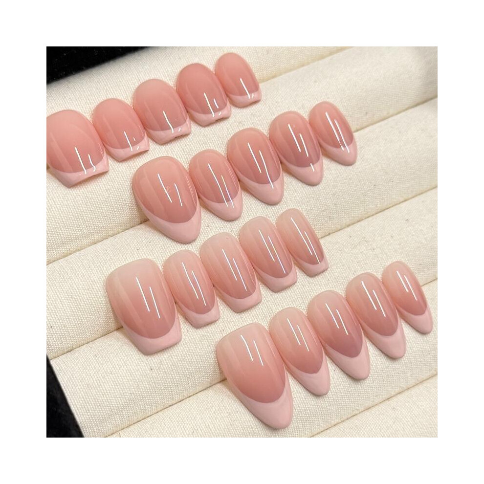 (Short Almond, Medium) Strawberry Milk, Handmade Press On Nails, Salon Acrylic Gel quality, 10pcs, False Nails