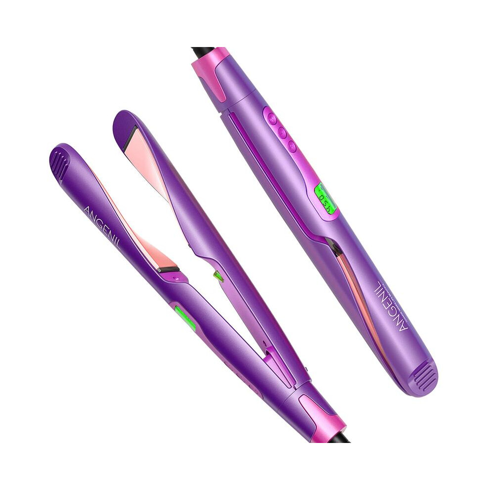 (Red & Lilac, UK Plug) Electric Heated Hair Straightener, Hair Curler, Lcd Display Temperature Control Hair Straightening Comb with Hair Clip Glove &