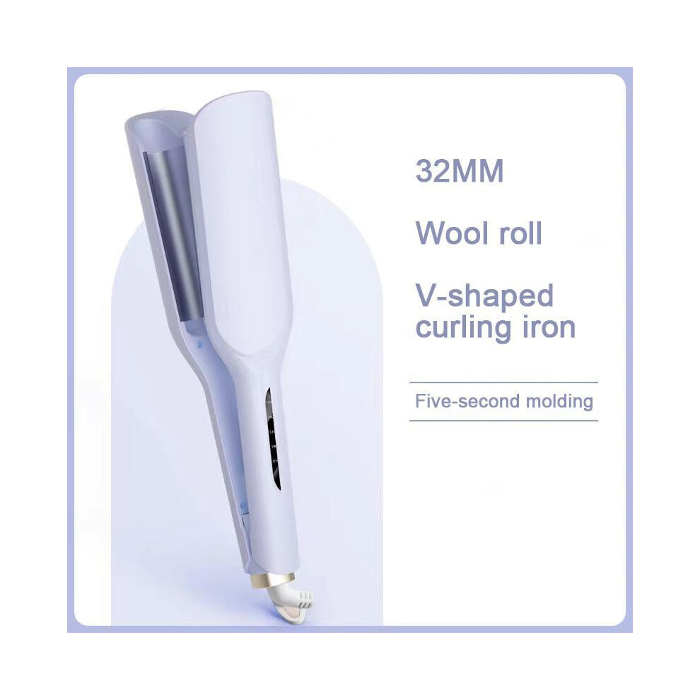 Blue (Blue) French Wave Curling Iron, Romantic French Egg Roll Curling Iron, 32Mm French V-Shaped Curling Iron,4-Speed Temperature Adjustment