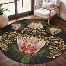 (Lotus, 120x120cm/3.94x3.94ft) Vintage Lotus Insect & Flower Pattern Round Rug, Non-slip Soft Floor Mat, Decorative Carpet for Home Living Room Bedroom Hotel Dormitory