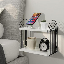 (Strong White, one-size) Wall Mounted Nightstand, 1 Count 2 Tier Metal Nightstand, Boho Modern Arch Decor Nightstand, Aesthetic Floating Shelves for Bedroom
