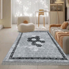 (Silver, 200x300cm) Premium Soft Hexagon Greek Area Rug – Non-Slip, Machine Washable Large Carpet for Living Room & Bedroom (160x230CM) – Modern Home Decor