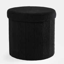 (Black, Round) Folding Ottoman Storage Box Footstool Space Saving Seat