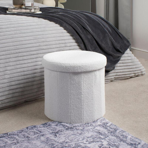 (White, Round) Folding Ottoman Storage Box Footstool Space Saving Seat 1