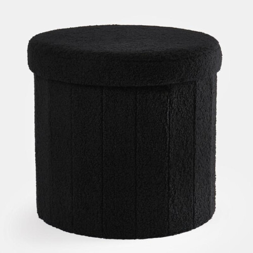 (Black, Rectangle) Folding Ottoman Storage Box Footstool Space Saving Seat
