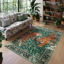(Green Tiger, 120x160cm-3.93x5.24ft) Tiger Pattern Area Rug, 1 Count Non-slip Washable Floor Mat, Decorative Carpet for Home Living Room Bedroom Study Room Hotel