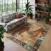 (Yellow Tiger, 120x160cm-3.93x5.24ft) Tiger Pattern Area Rug, 1 Count Non-slip Washable Floor Mat, Decorative Carpet for Home Living Room Bedroom Study Room Hotel