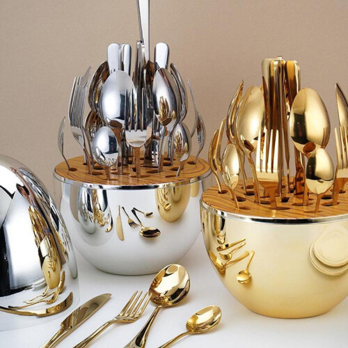 (Silver, 25pcs/set) Creative Egg Design Easter Tableware Set, Stainless Steel Cutlery & 1 Count Egg-shaped Utensils Holder, Kitchen Table Knife, Fork, Spoon Dessert 2