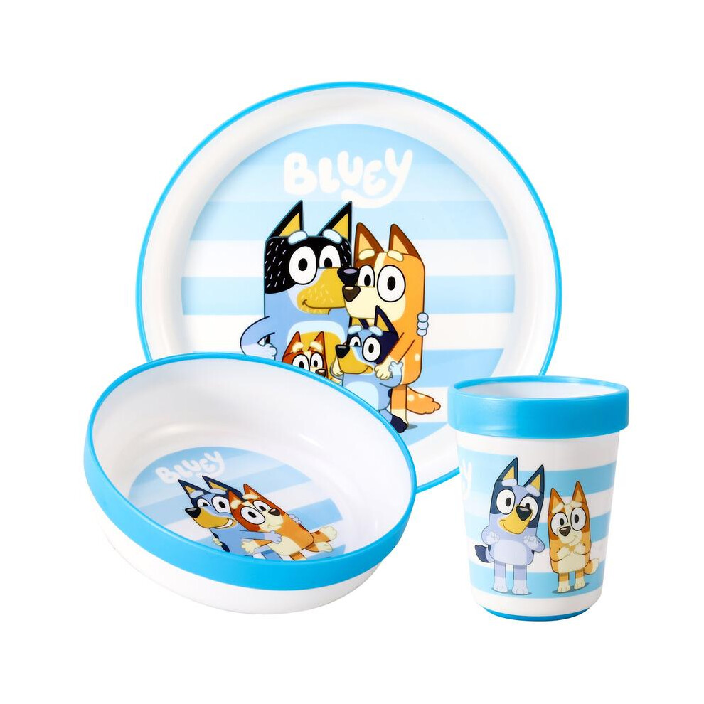 (Default) Bluey 3pcs Bicolor Premium Kids Dinner Tableware Set Plate, Bowl & Tumbler, BPA Free