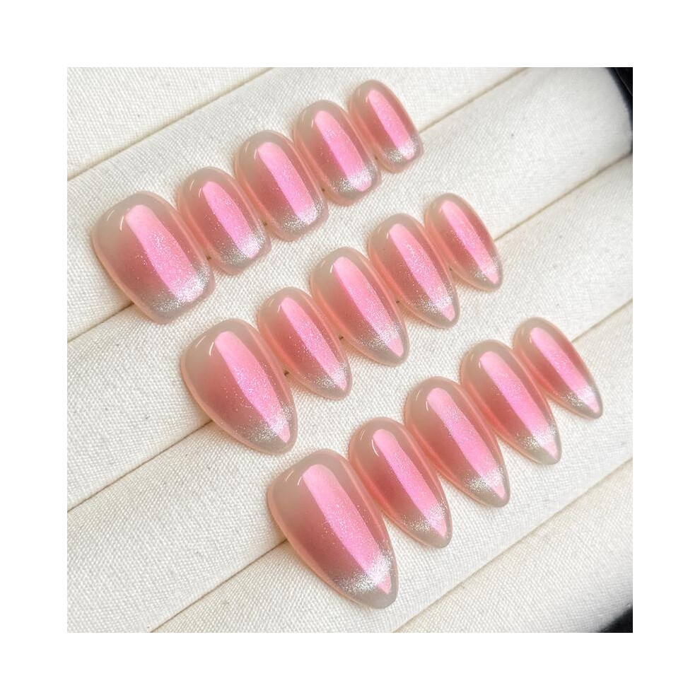 (Short Almond, Medium) Strawberry, Handmade Press On Nails, Salon Acrylic Gel quality, 10pcs, False Nails