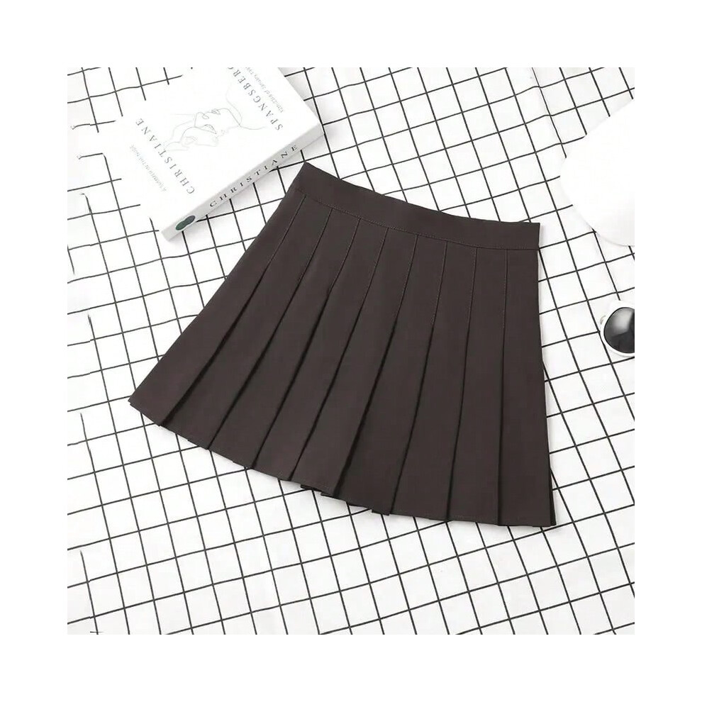 (Deep Coffee Color, L) Brown Skirt Ladies 2022 Summer Clothes Women's High Waist Harajuku Korean Style Black Mini Pleated Skirt For School Girl Uniform
