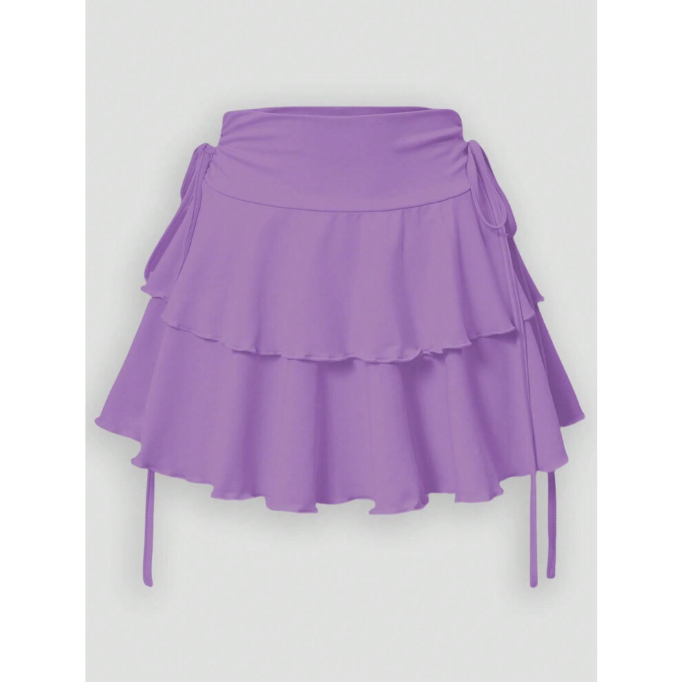 (PURPLE, XL) 2025 New Solid Color Skirt Women Summer Fashion Outdoor Versatile High Waist Slim Fit Elastic Waist Short Skirt Goods In Stock