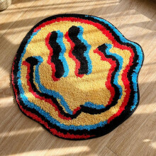 (Orange, 60*60cm) Smiling Face Pattern Rug for Living Room, Non-slip Soft Floor Mat, Household Decorative Rug, Decorative Mat, Home Decorations