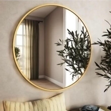 (Default) Gold Round Mirror 50cm Circular Mirror HD Glass Wall Mirror Metal Frame Round Mirrors for Walls Large Hallway Mirror for Bathroom Makeup