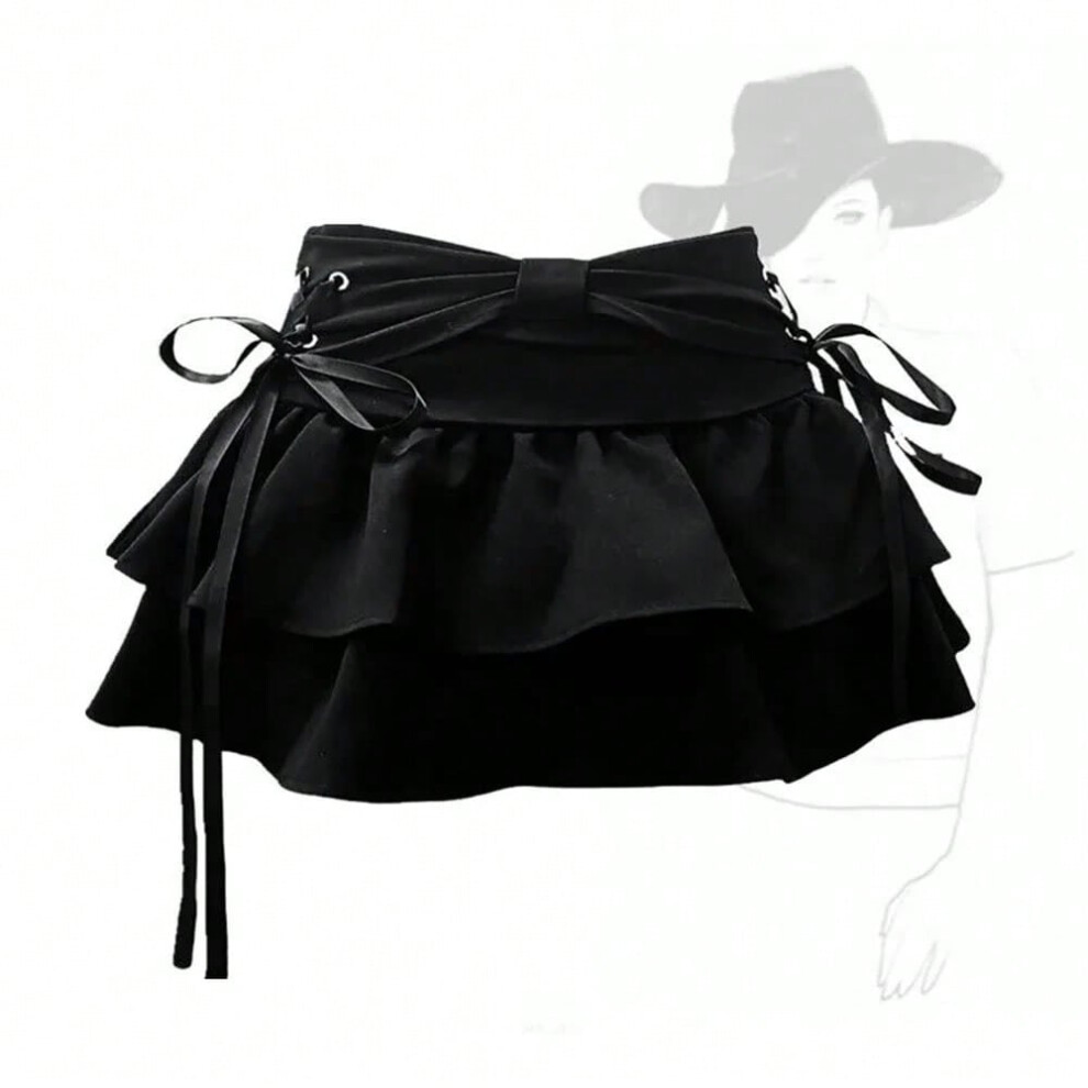 (black, M) New Fashion Women Hot Girl Sweet Kawaii Bow Vintage Y2k Clothes American Streetwear Sexy Summer A-line Gothic Mini Denim Skirts