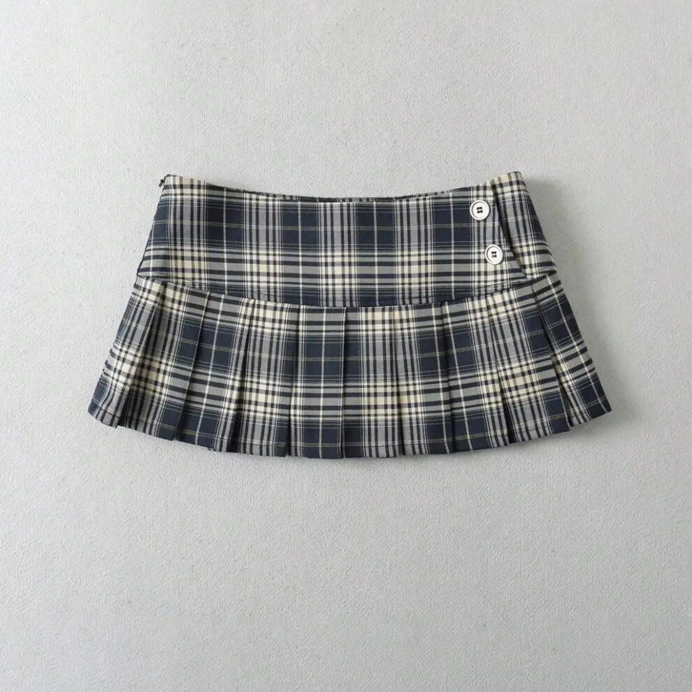 (Beige, XL) Summer Mini skirts for woman vintage korean fashion plaid skirts for women y2k skirts pleated green plaid skirts preppy style