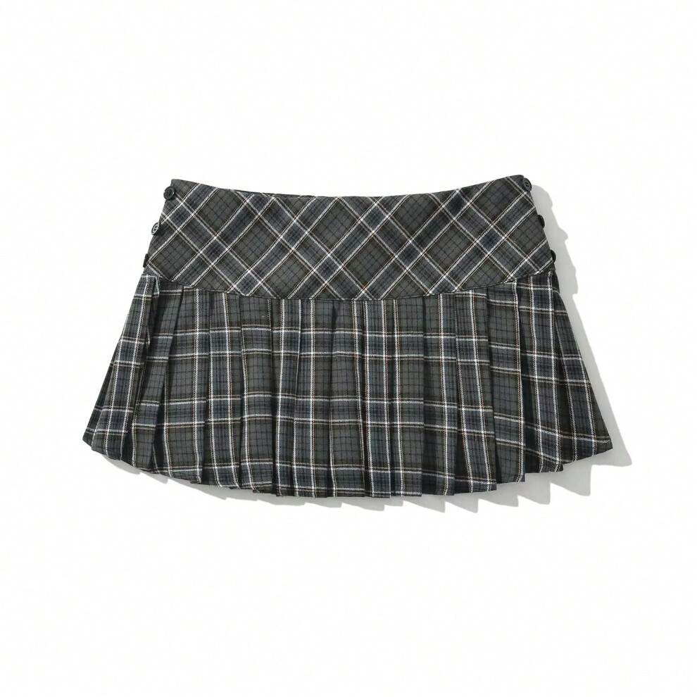 (Grey, M) Summer Mini skirts for woman vintage korean fashion plaid skirts for women y2k skirts pleated green plaid skirts preppy style