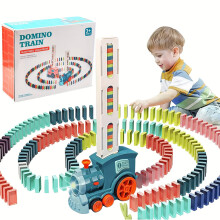 (Cyaan) Domino Trein Speelgoed, 120 stuks Domino Blokken Set, Automatisch Domino Leggen, Bouwen en Stapelen Speelgoed