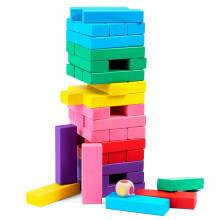Jogo de tabuleiro empilhável, jogo de empilhamento de madeira colorida, 48 peças, torre de queda com