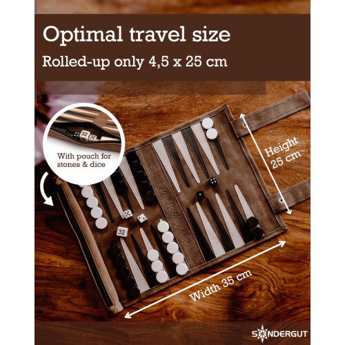 SONDERGUT - Backgammon - Reis Backgammon Set - Echt Leer (Mocha) (Mocha) 2