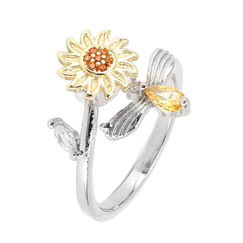 Sunflower Ring 360 Degree Quiet Rotating Stylish Open Adjustable Flower Ring for Women