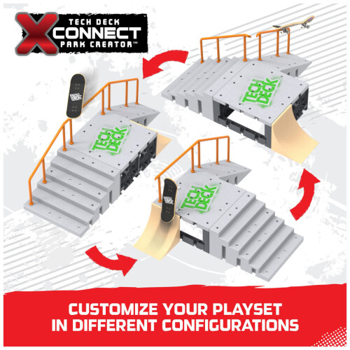 Conjunto de arandela de parede ajustável e montável Tech Deck X-Connect Park Creator Flip N' Grind com 2