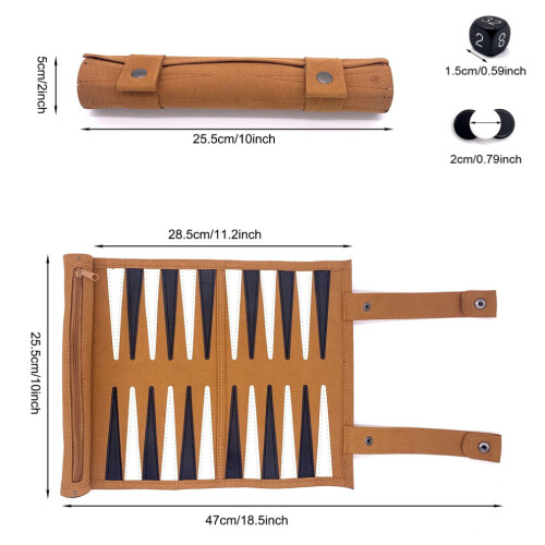 Set da backgammon da viaggio - Set da backgammon in vera pelle - Gioco da backgammon da viaggio arrotolabile - 1