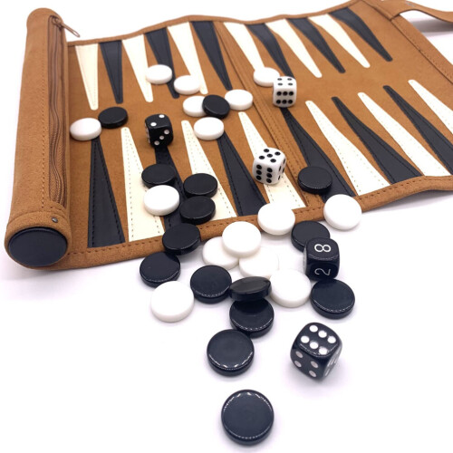 Set da backgammon da viaggio - Set da backgammon in vera pelle - Gioco da backgammon da viaggio arrotolabile - 2