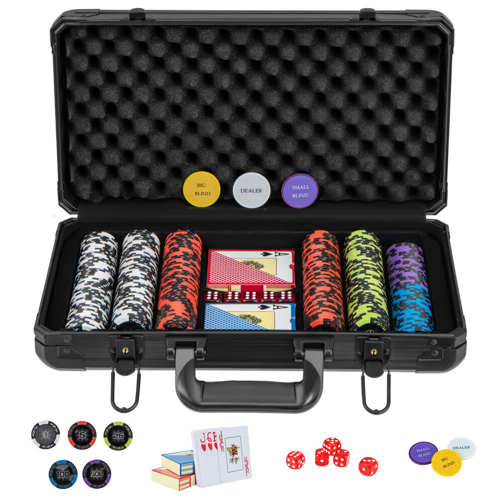 Coffret de jetons de poker Texas Hold'em de 14 grammes, 300 jetons Claytec avec étui