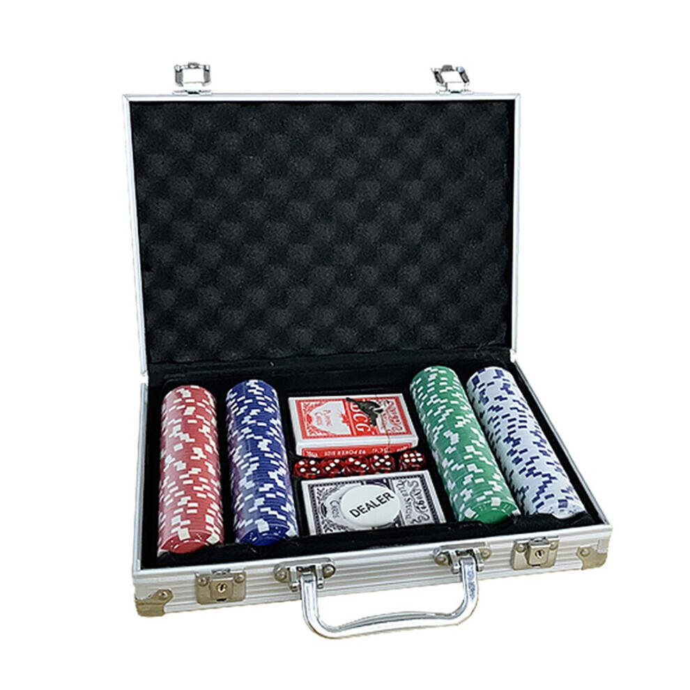 Jeu de 200 jetons de poker pour Texas Hold'em, Blackjack, jeux d'argent, avec étui de transport, cartes, boutons