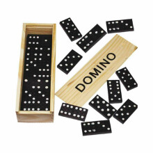 Set di 28 domino tradizionali in scatola di legno, giocattolo classico per bambini, puntini bianchi e neri