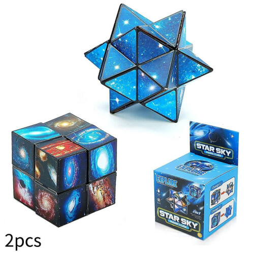 2 stuks Galaxy Star Sky Cube Magic Cube Set Kinderen Infinity Magic Cube Fidget Speelgoed 2