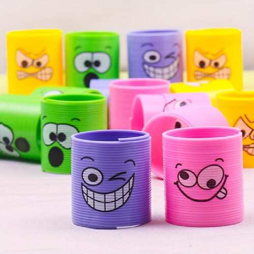 24pcs 4 Funny Smile Pattern Rainbow Ring Finger Pull Toys Elastic Ring Spring Stacking Ring Birthday Party Small 2